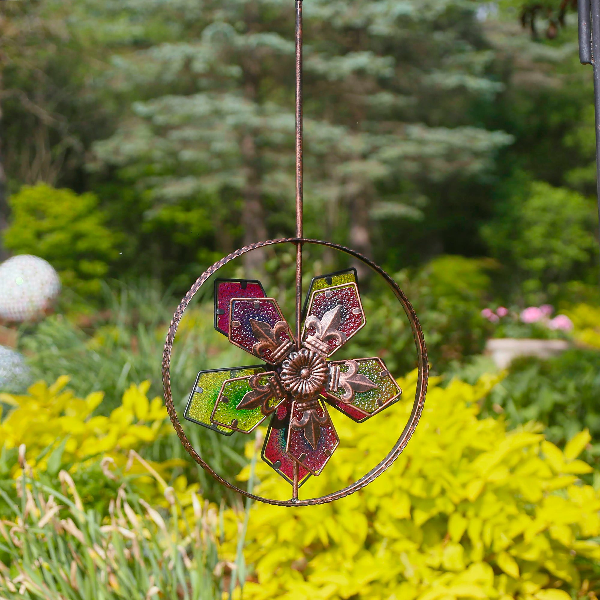 Dual-Motion Hanging Windwheel - Fleur de Lis