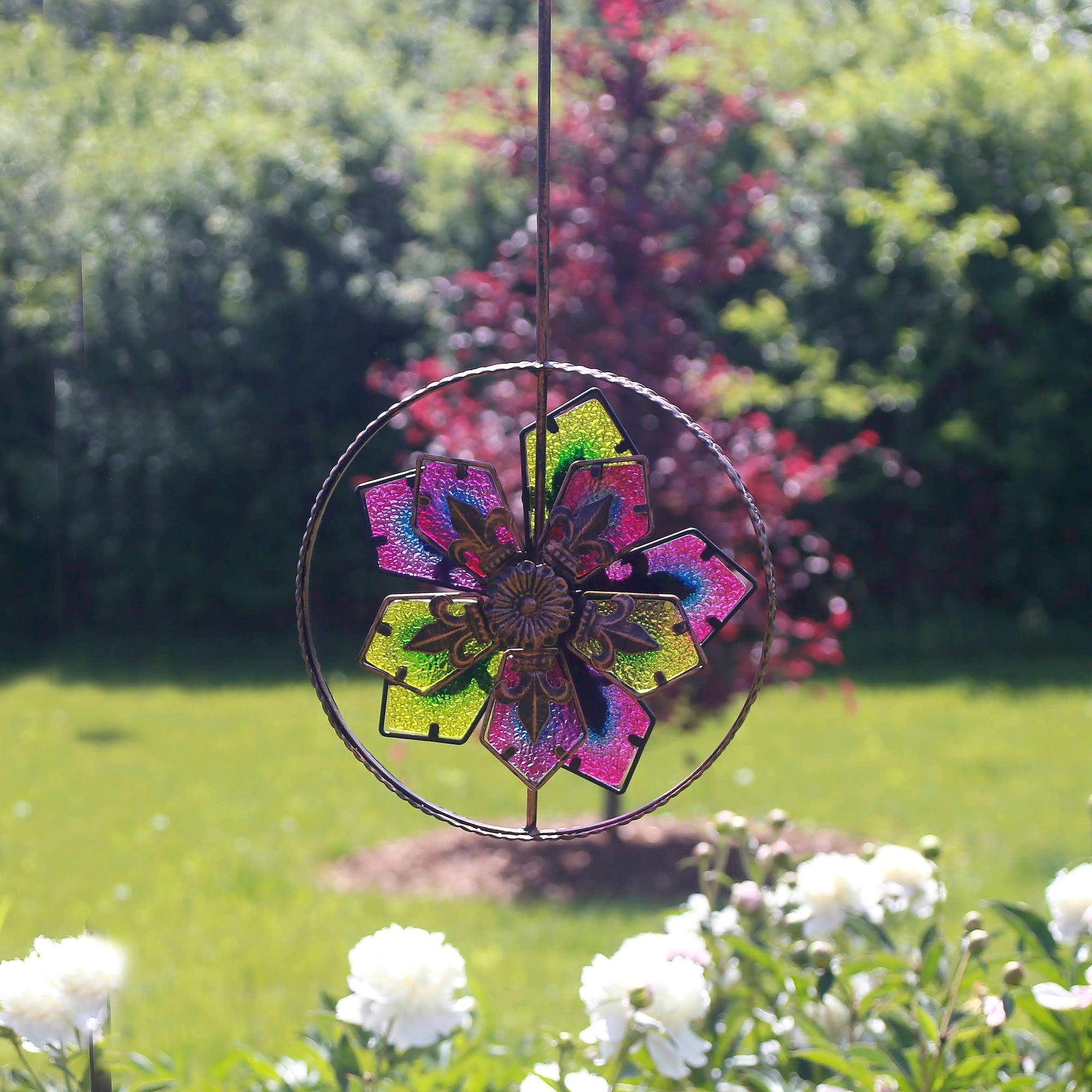 Dual-Motion Hanging Windwheel - Fleur de Lis