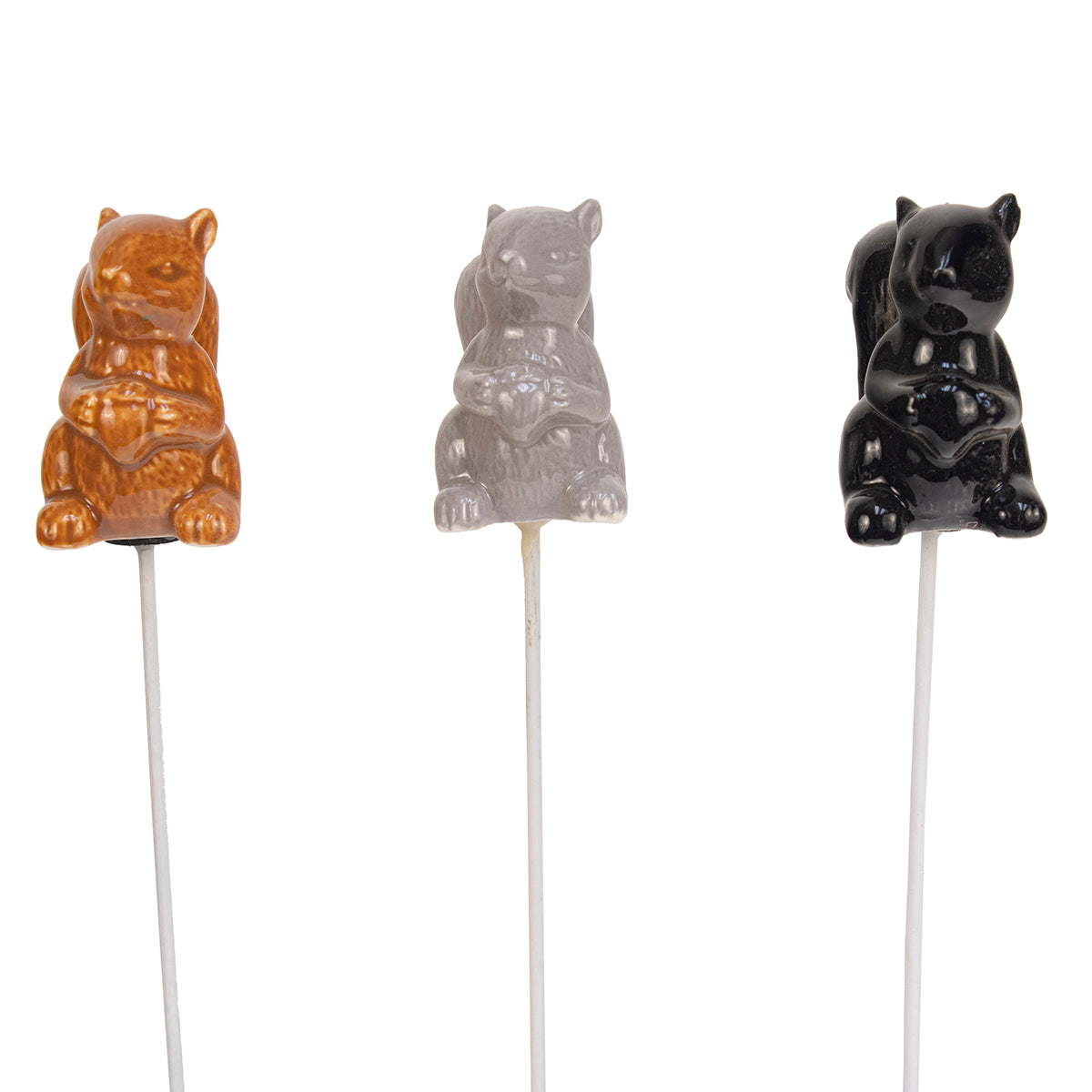 Porcelain Squirrel Planter Stake 3pc Assortment