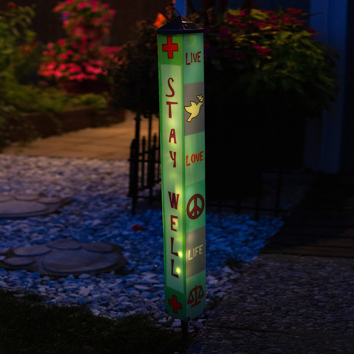 "Stay Well - Stay Healthy" Solar Garden Pole