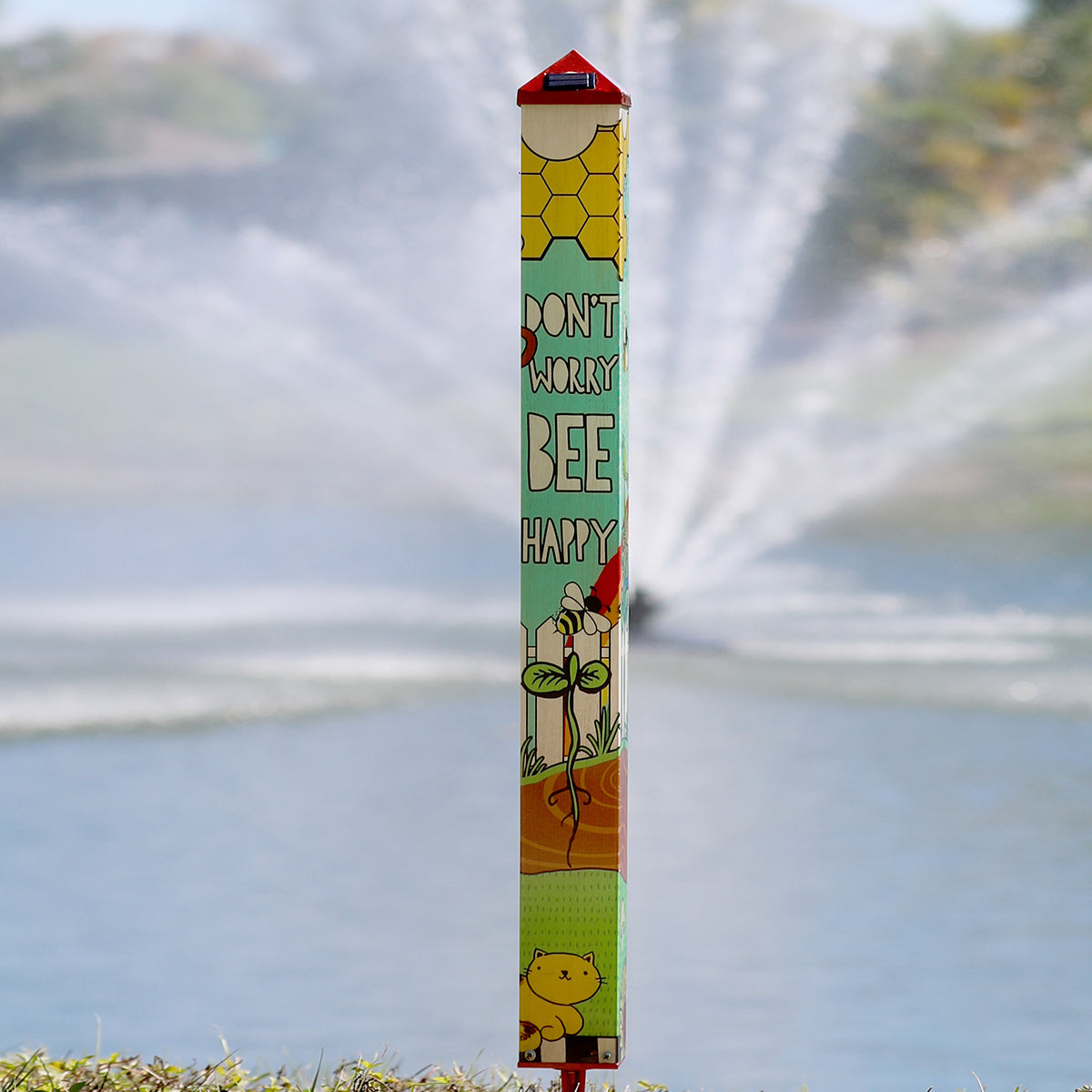 "Don't Worry, Be Happy" Solar Garden Pole