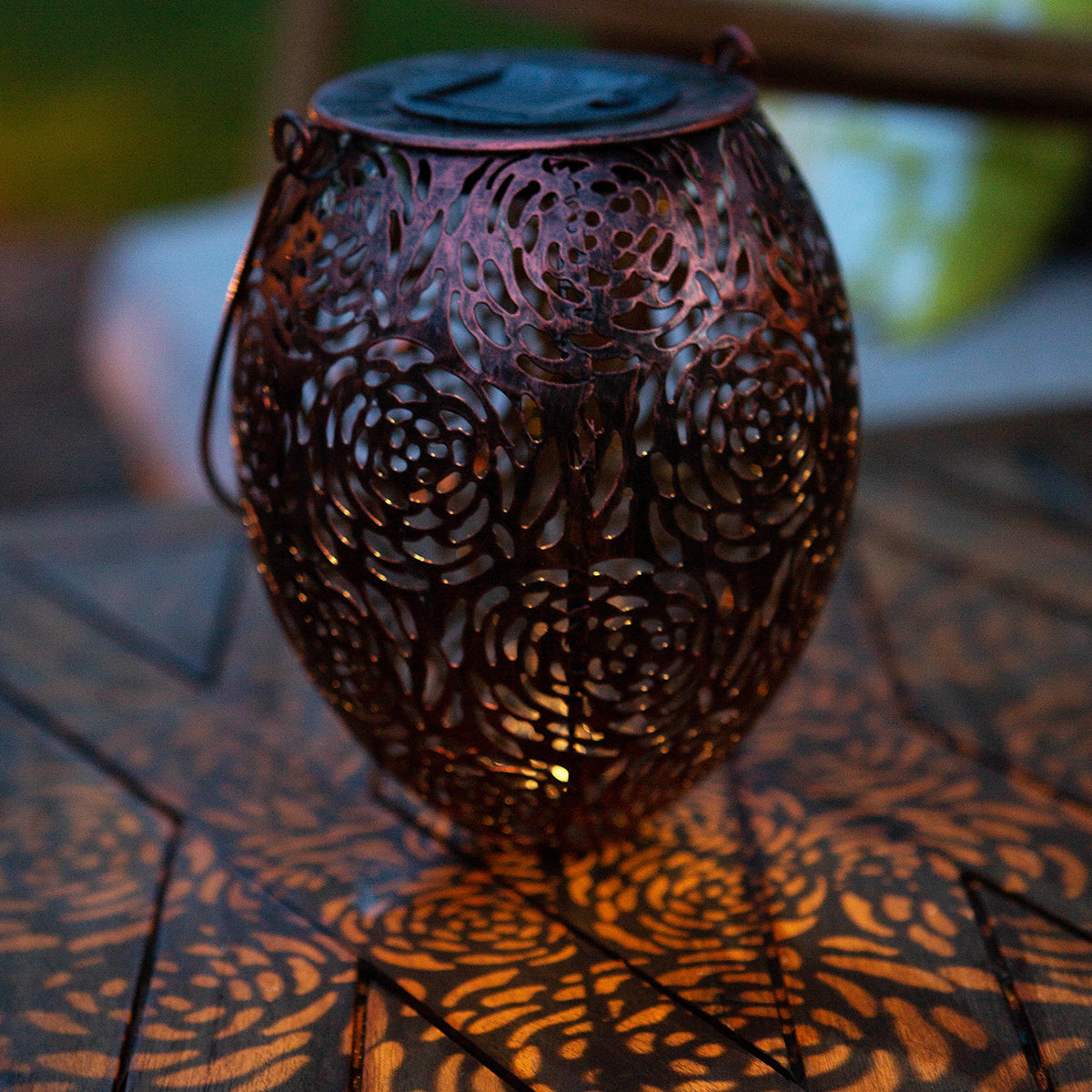 Rose Silhouette Solar Lantern - Bronze