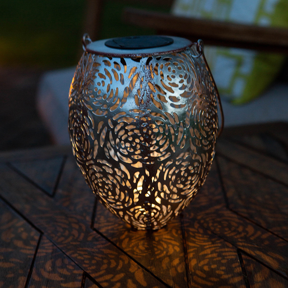 Rose Silhouette Solar Lantern - Silver