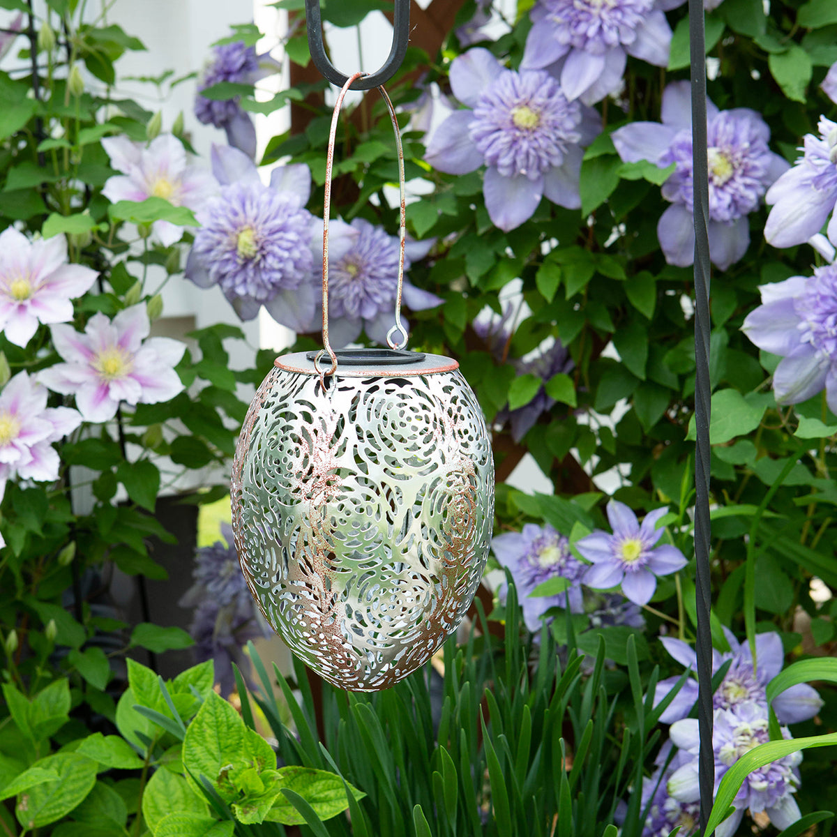 Rose Silhouette Solar Lantern - Silver