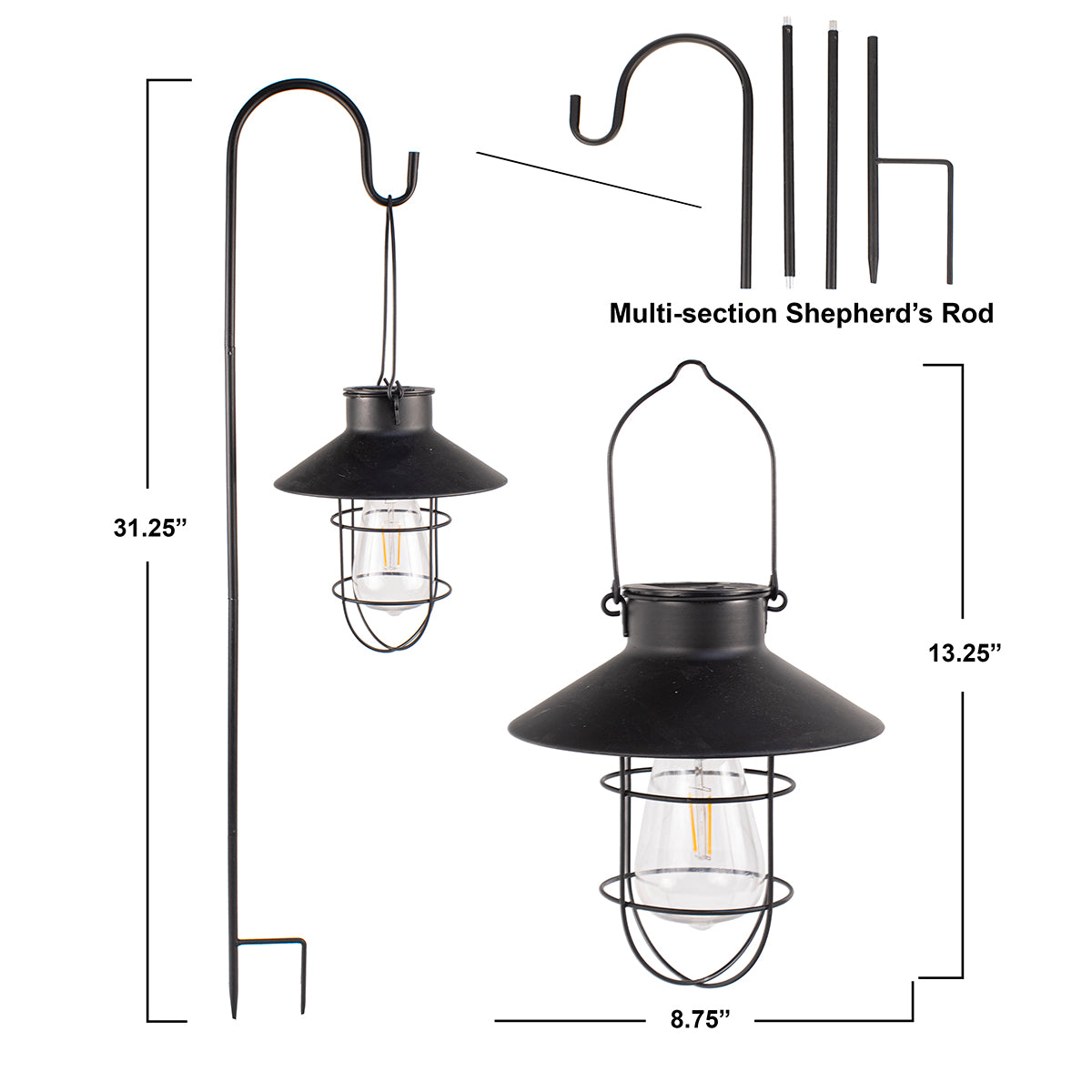 Marine Pendant Edi-Sol Lantern with Shepherd's Rod - Black