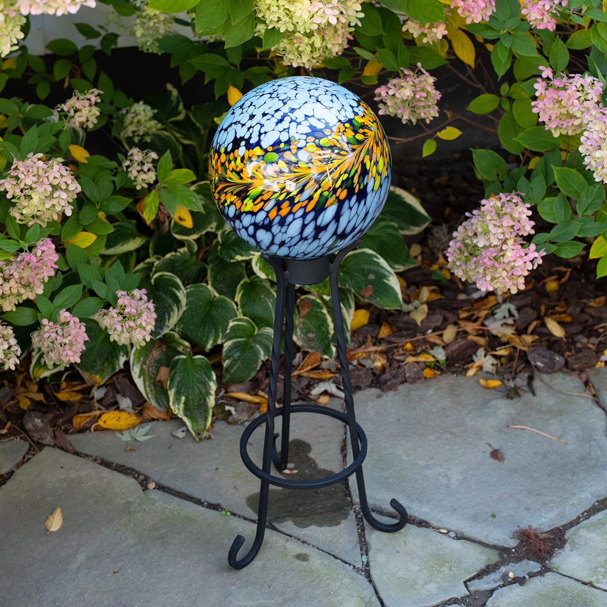 10"  Blue-White Peacock Burst Globe