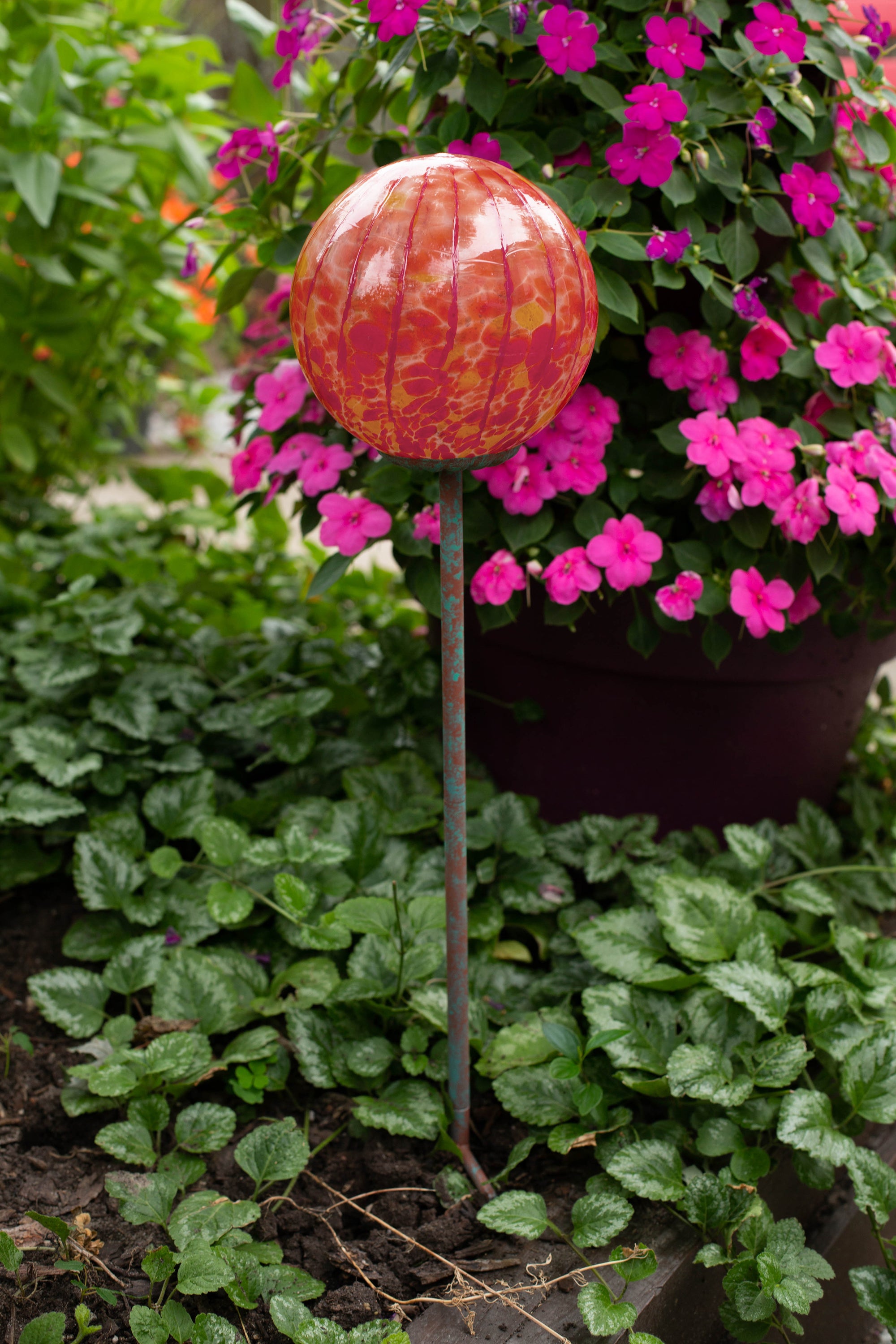 LunaLite™ 6" Lollipop Globe Stake - Orange/Red