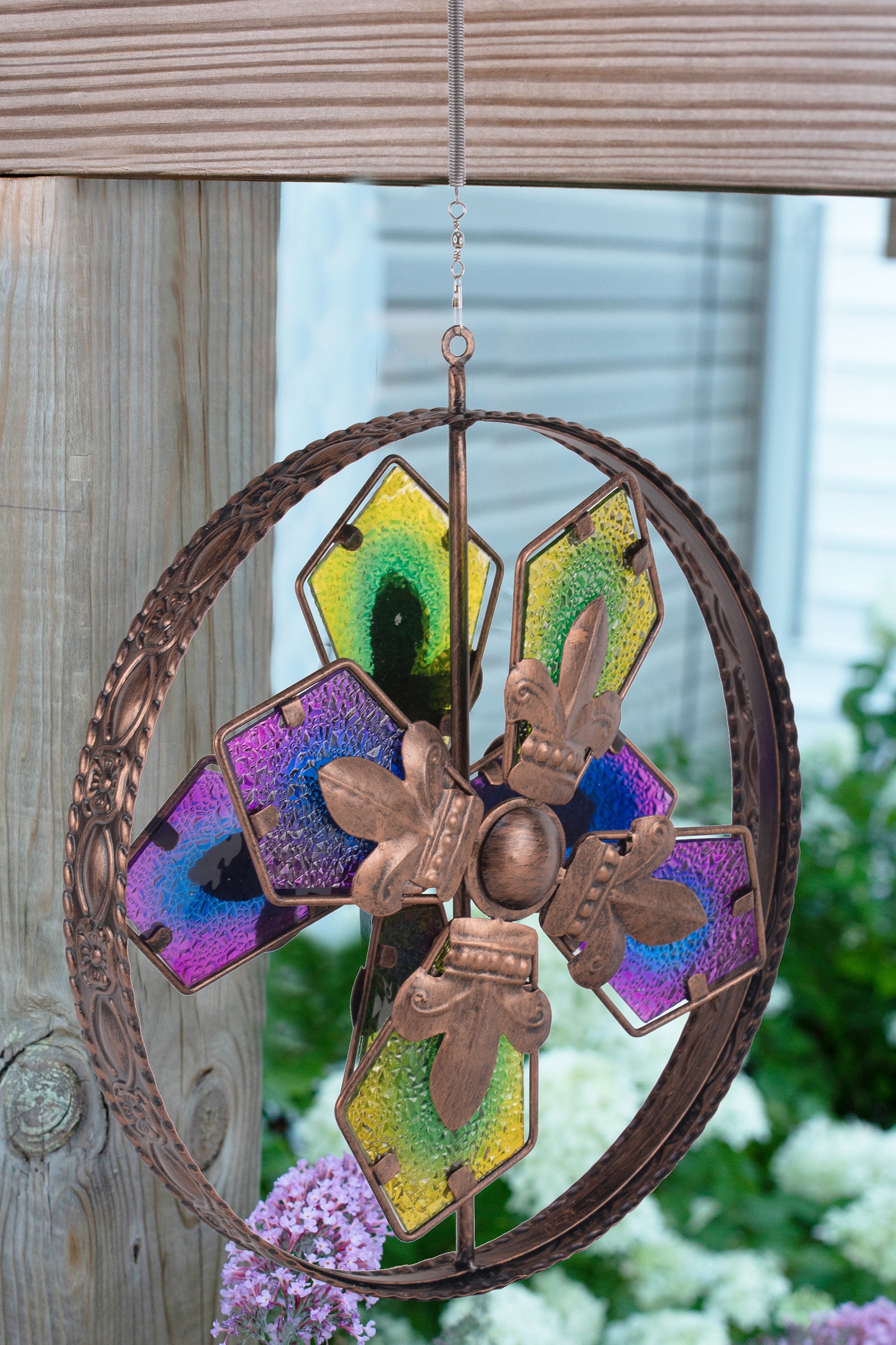 Dual-Motion Hanging Windwheel - Fleur de Lis