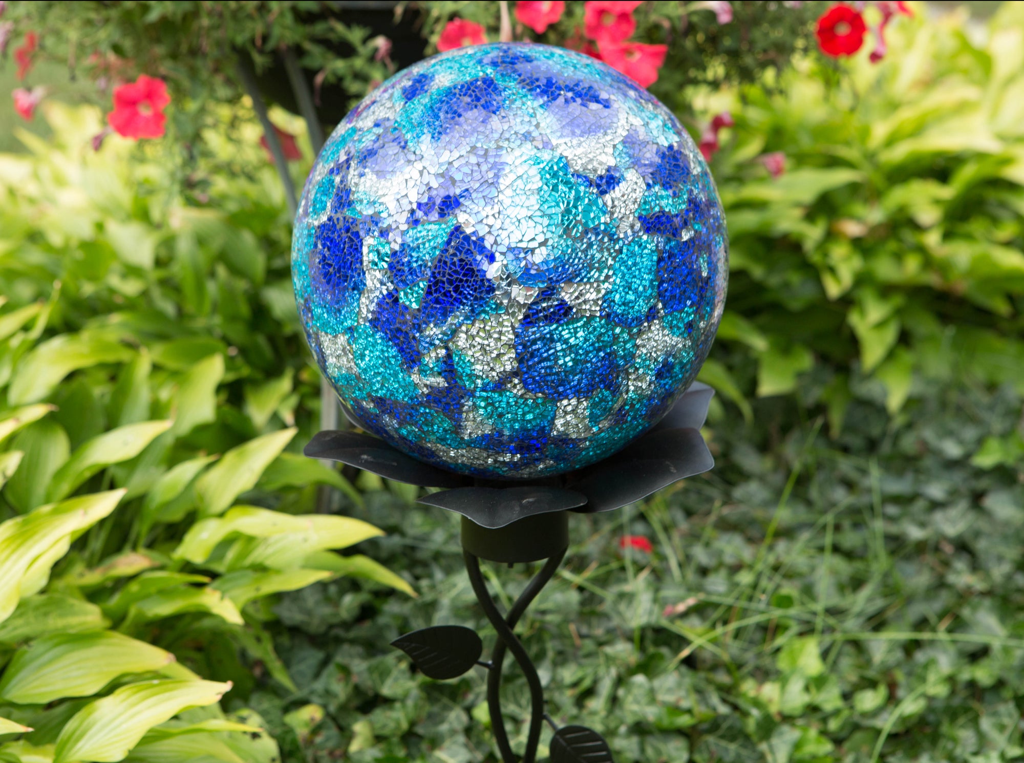 10" Aqua Mosaic Globe and Mini Helix Stand Bundle