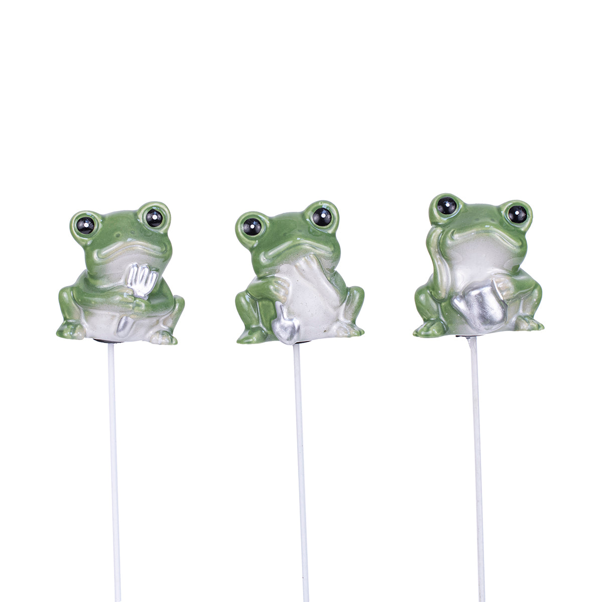 Porcelain Frog Planter Stake 3pc Assortment