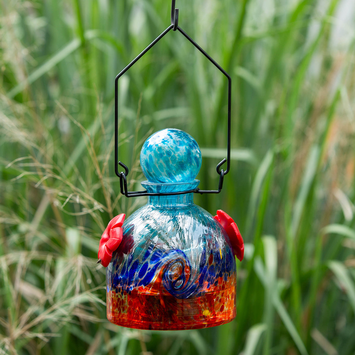LunaLite Bell Hummingbird Feeder - Aqua/Red