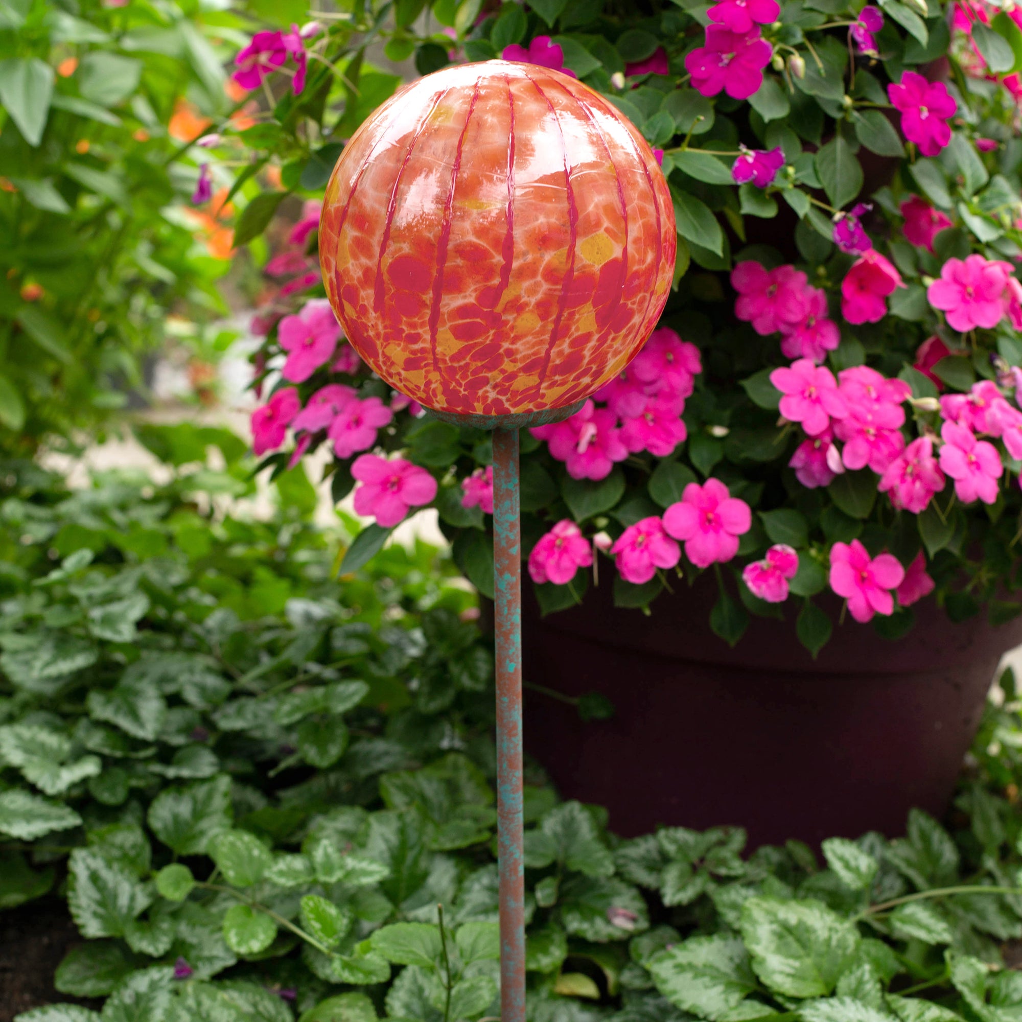 6" Round Lollipop Globe Stake - KD (Red-Orange)
