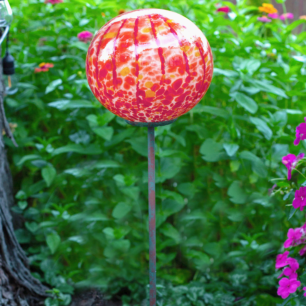 8" Elliptical Lollipop Globe Stake - KD (Red-Orange)
