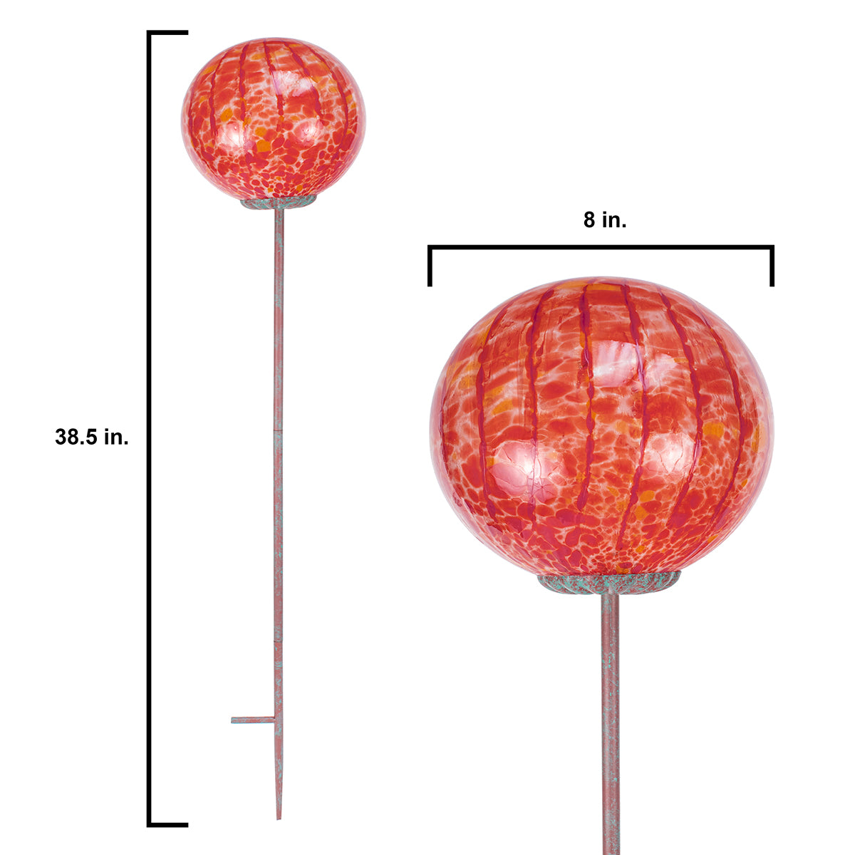 8" Elliptical Lollipop Globe Stake - KD (Red-Orange)