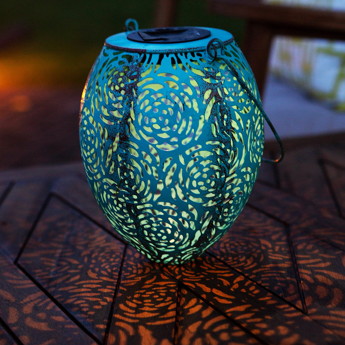 Rose Silhouette Solar Lantern - Turquoise